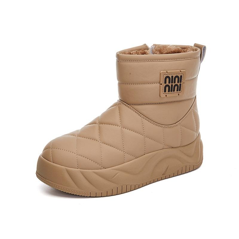 Leather snow boots women's winter new platform women's boots casual versatile boots women's thermal velvet cotton boots women