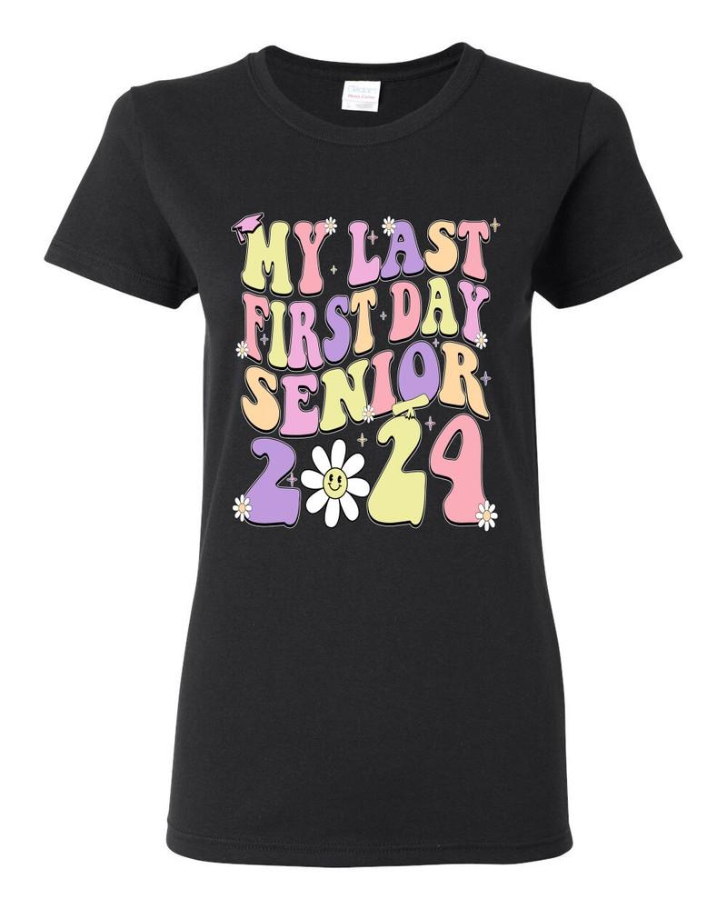 My Last First Day Groovy Letters Graduation Cap Women Graphic TShirt Unisex T-Shirt L