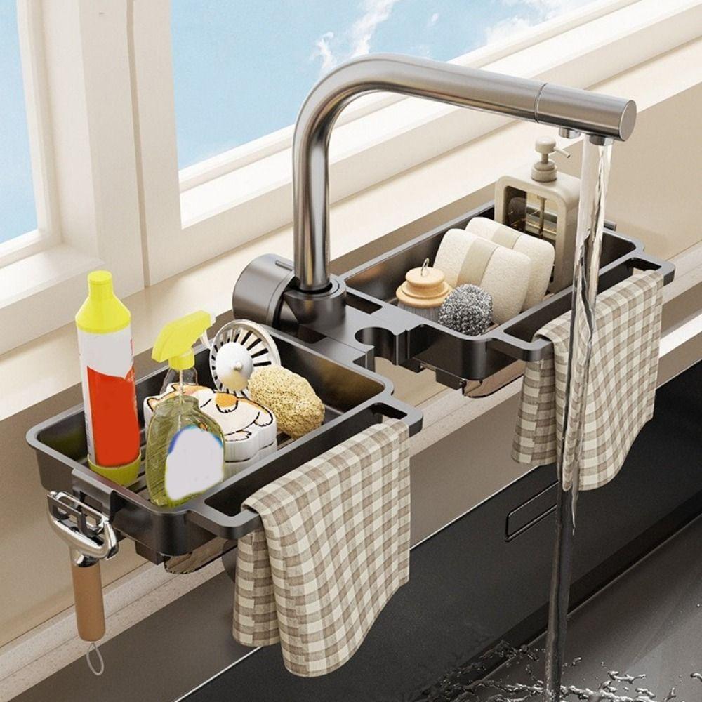 Hanging Sink Faucet Organizer Plastic Sponge Storage Rack Practical Faucet Drain Rack for Kitchen