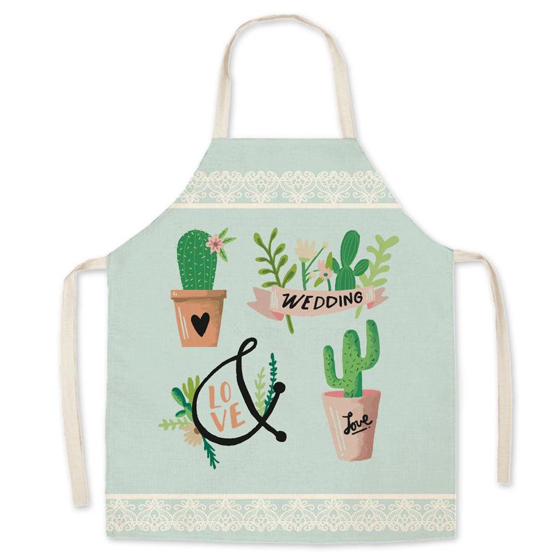 Cactus Print Parent-Child Hemp Apron Set - Sleeveless Home Cleaning Waist Apron for Adults and Kids