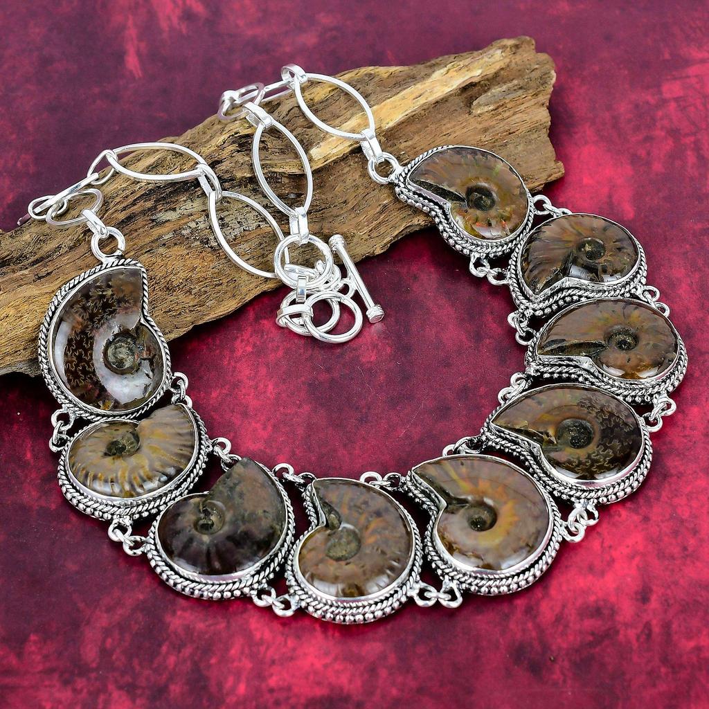Ammonittfossil 925 Sterling Sølv Halskjede med Justerbart Kjede, Håndlaget Edelstenssmykke Halskjede For Minnedagen