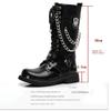 Men's Leather Motorcycle Boots Fashion Chain Mid-calf Platform Boots Gothic Belt Punk Boots for Men Designer Biker Boots Men