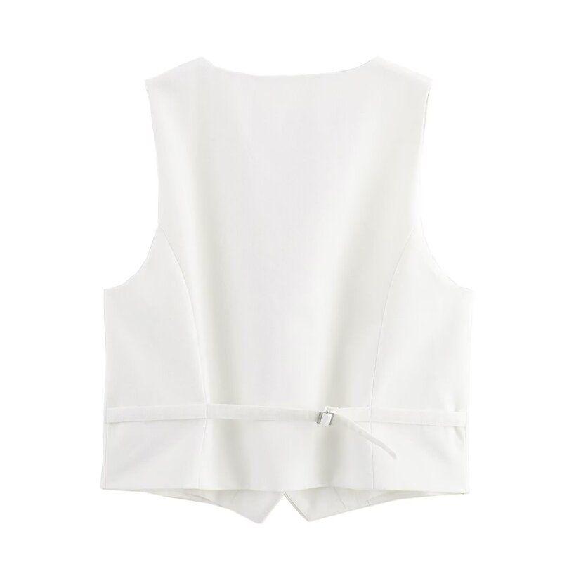 Fashion Style Autumn New Women's Clothing Linen Blend Sleeveless V-neck Vest High Waist Pants 2010765