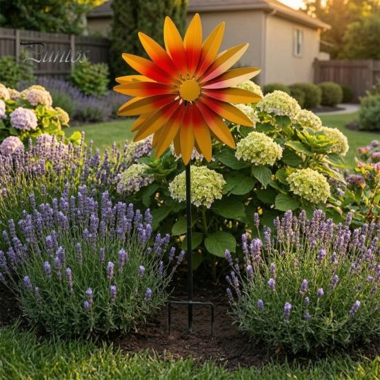 Garden Spinner for Windowsill Sunflower Metal Stake, Spinning Flower Yard Ornament, Rustproof Creative Lawn Ornament Gifts Art Outdoor Patio