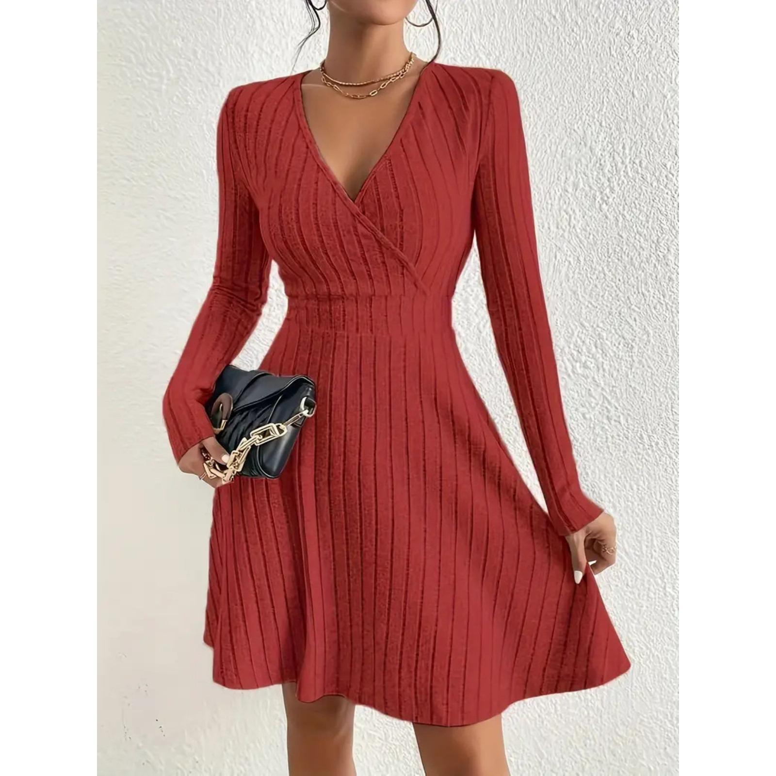 

Осень и зима Новое платье-зонтик с V-образным вырезом, сексуальной линией талии, А-силуэта, с длинными рукавами и юбкой-зонтиком M красный