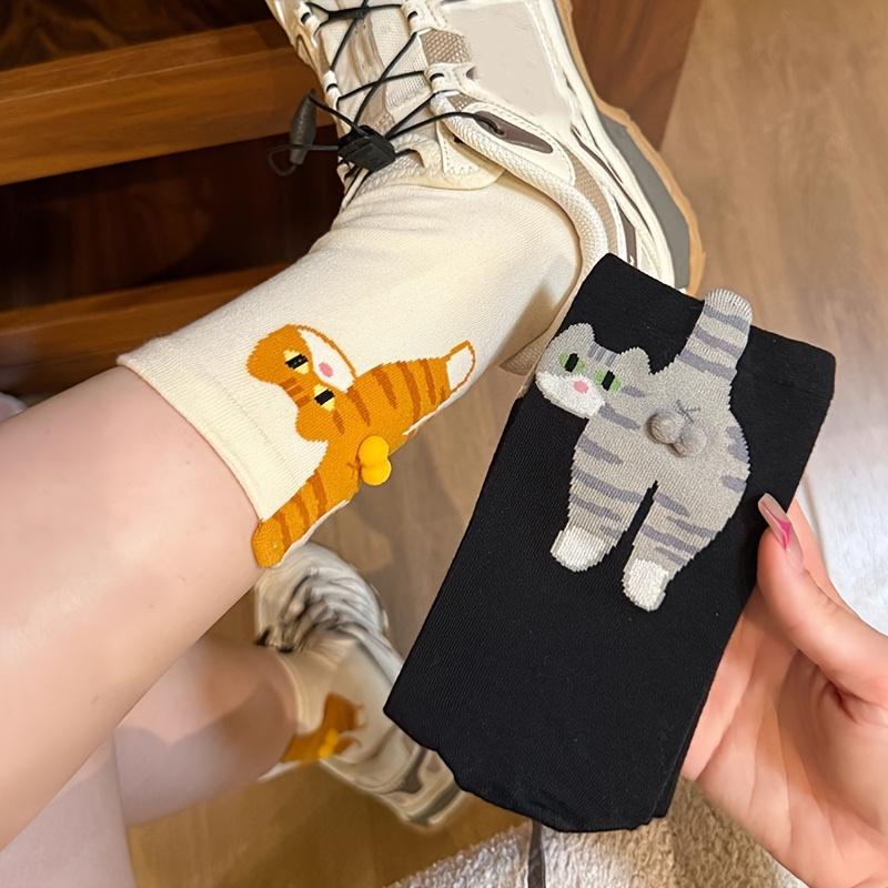 Unisex Cute Tabby Cat Socks, Puss-in-the-Boots Paws & Bell Collar, Warm Winter Socks, Men Women Casual Socks,Cat Design,
