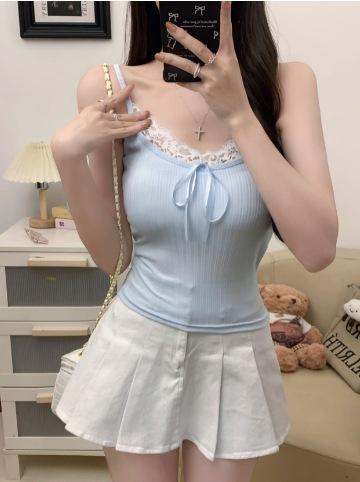 #Pure desire sexy lace splicing pit strip sling vest women's chest pad inner slim and thin bottoming shirt