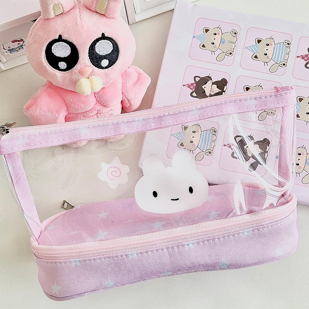 Pink Star Rabbit Pattern Pen Bag Double Layers Stationery Storing Bag Stationery Bag Students