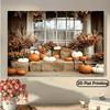 Rustic Fall Pumpkin Tapestry Farmhouse Porch Scene Wall Hanging for Party & Photography