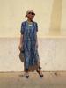Summer Loose Waist Short Sleeve Mid-Length V-Neck Dress with European & American Ethnic Print