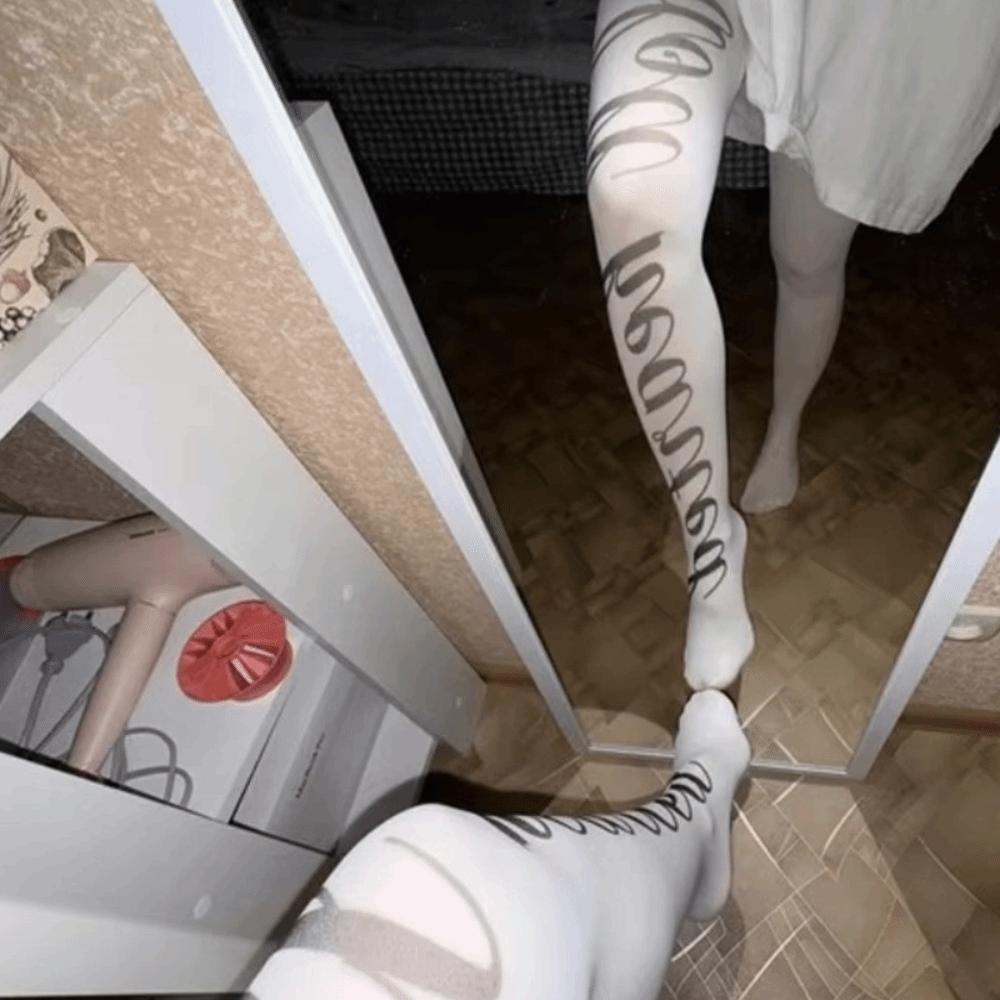 Slightly Transparent Y2K Stockings Letter Printing Gothic Stockings New Pantyhose JK