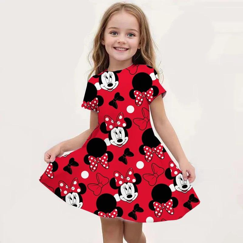 Cartoon Minnie Mouse Printed Dress Girls Summer Fashion One-piece Dress Kids