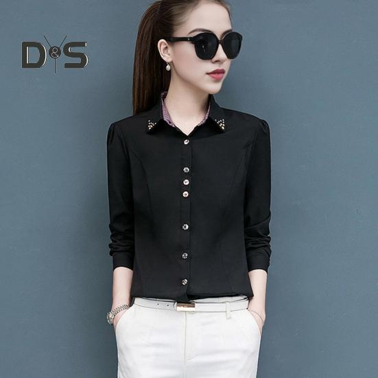 Women Shirt Lapel Long Sleeve Solid Color Single Breasted Shirt Tops Office Lady Shirt Work Daily Wear