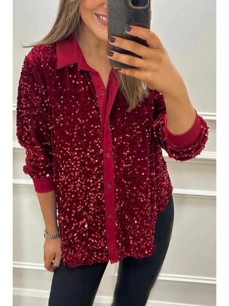 2024 Autumn/Winter Fashion Loose Long Sleeve Sequin Shirt