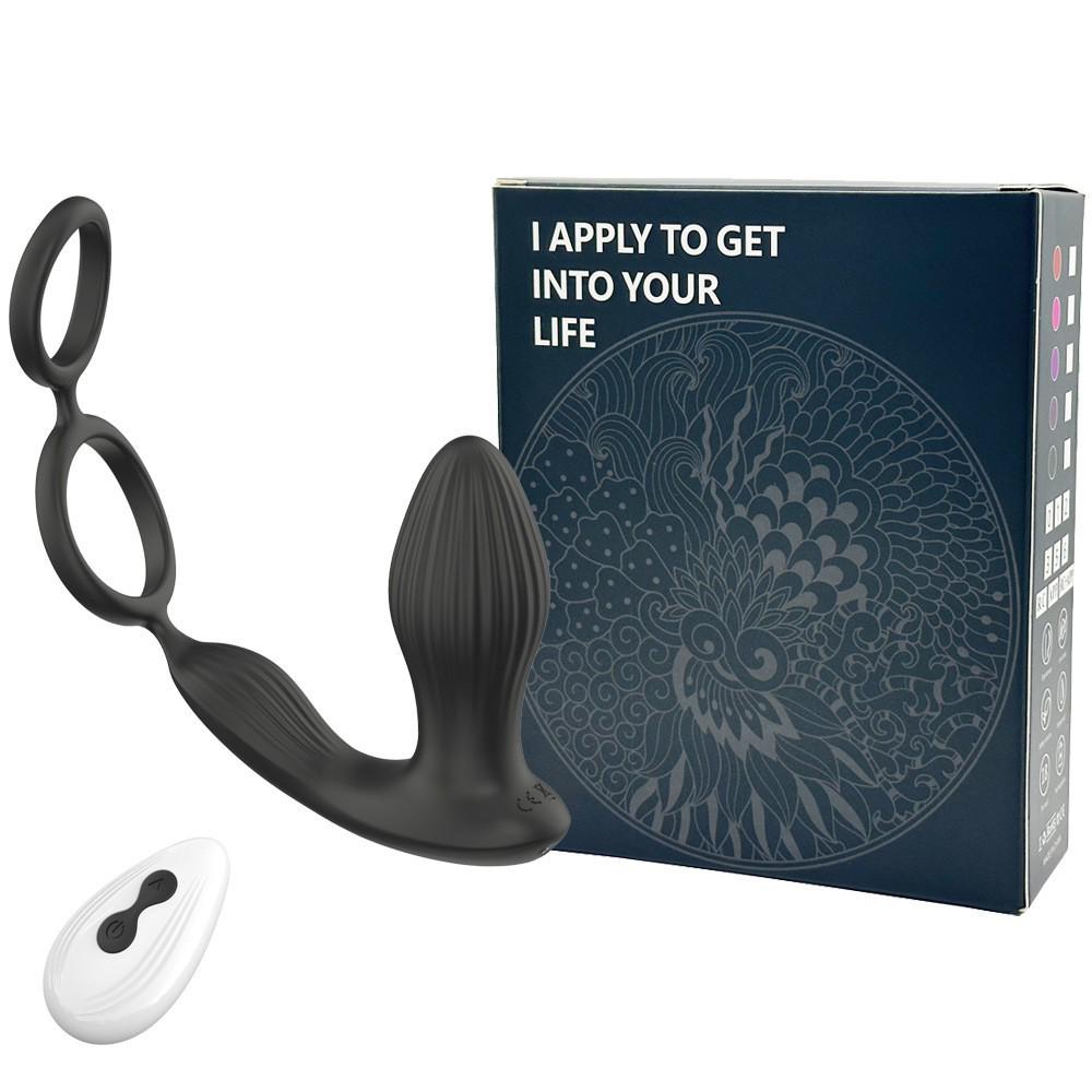 Blue Remote Control Anal Prostate Vibrator with Double Ring Lock and Telescopic Function