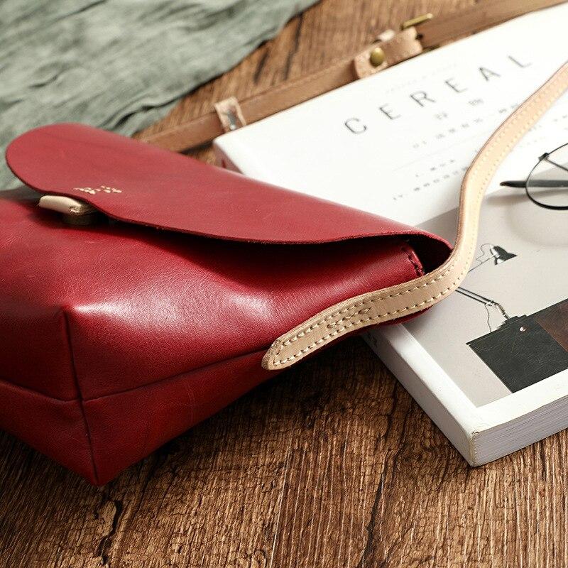 Johnature Einfache natürliche Rindsleder Frauen Tasche Vintage echtes Leder handgemachte kleine einfarbige Schulter- und Umhängetaschen
