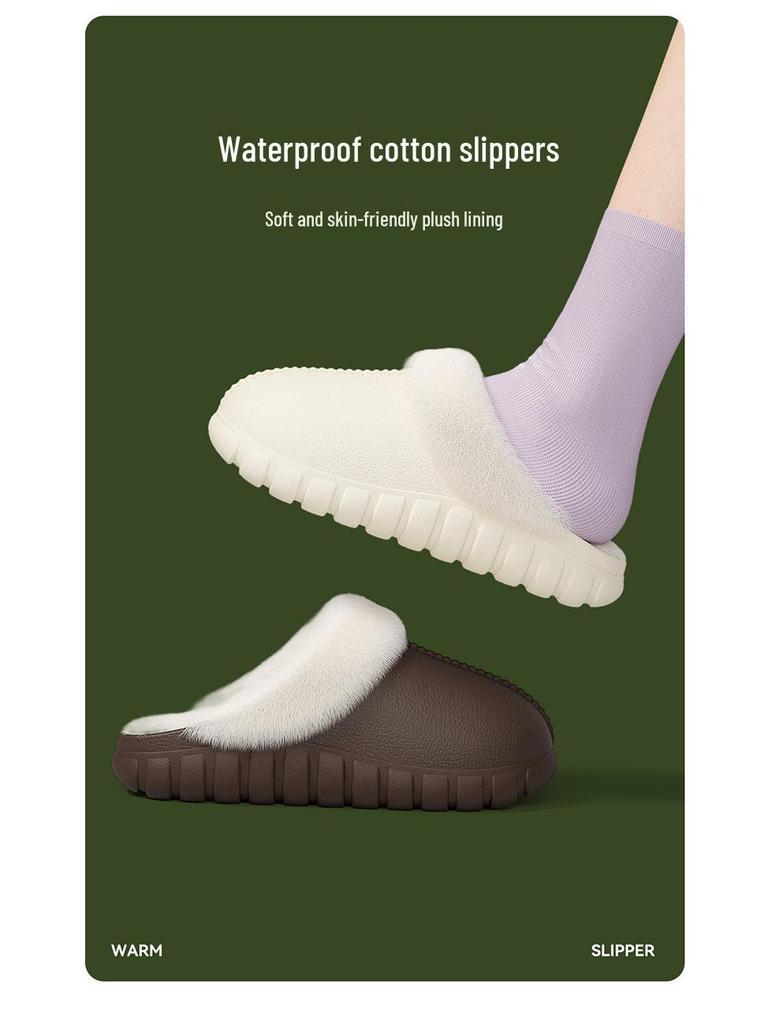Vodotěsné pantofle EVA s podšívkou ze sametu - Teplé bavlněné boty s uzavřenou patou pro podzim a zimu, Silná podrážka, Ideální pro těhotenství a ženy