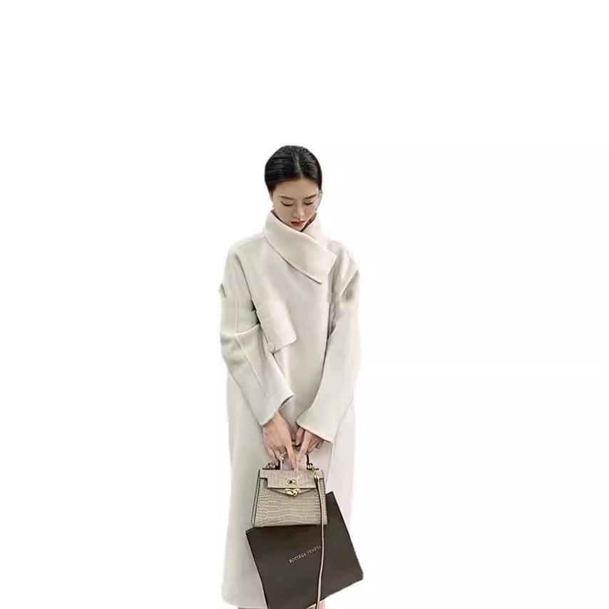 Elegantní oboustranný vlněný kabát střední délky Hepburn pro ženy - podzimní/zimní kolekce