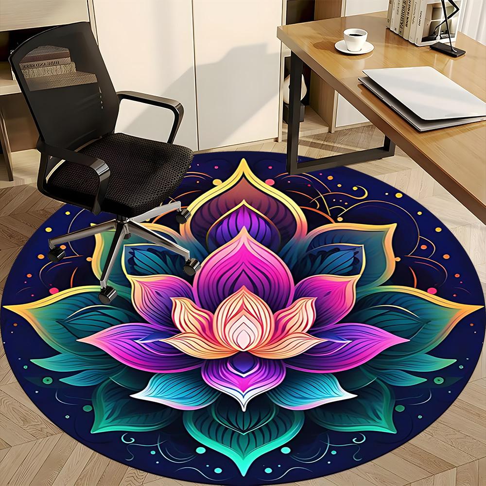 1pc Lotus Mandala Artwork Chair Carpet for Office, Round Non Slip Durable Large Size Office Carpet, Suitable for Office
