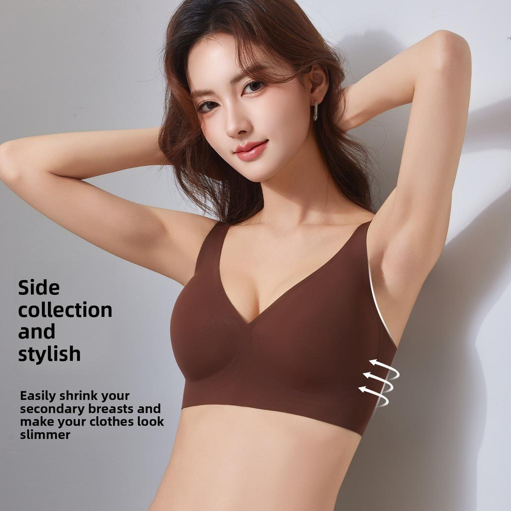 Seamless Back Smoothing Jelly Gel Strap Bra, Wireless Soft Support Lifting Side Gathering Push Up Bra