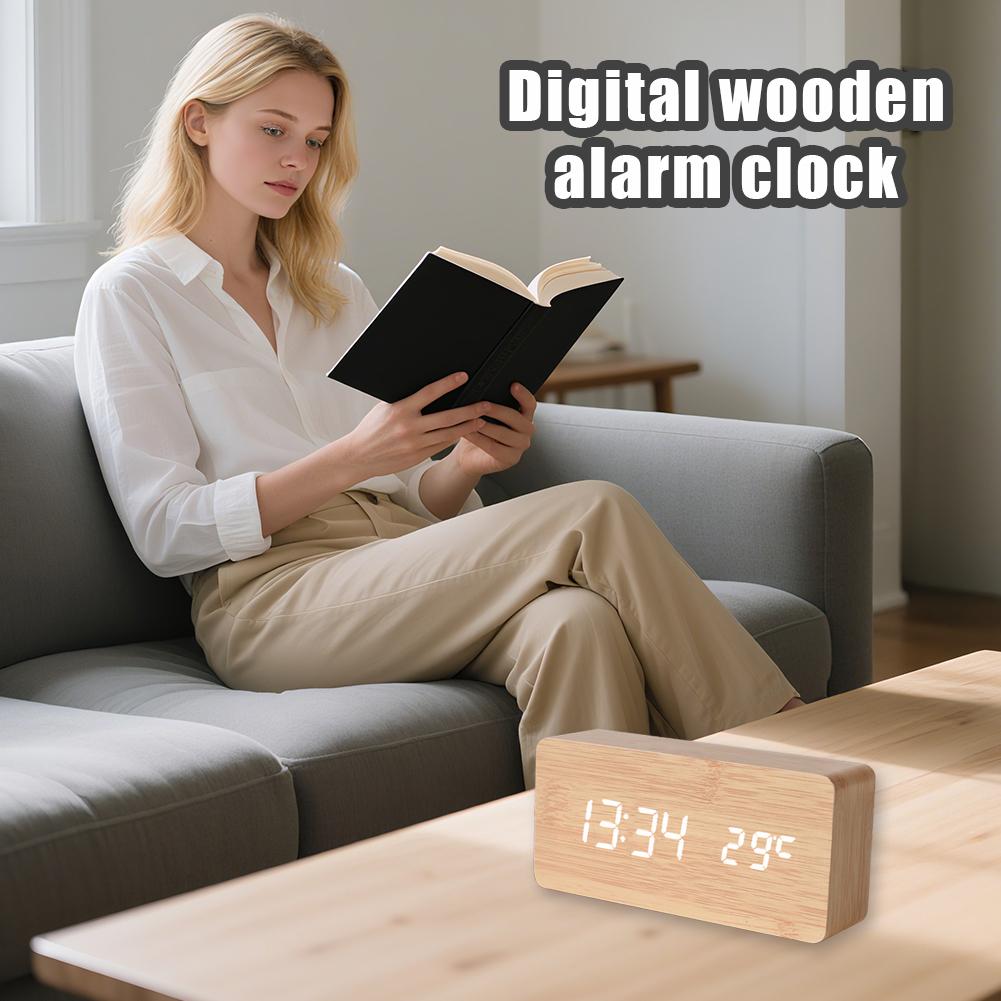 Wooden Digital Alarm Clock LED Alarm Clock With Temperature Desk Clocks For Office Bedside Clock Tool