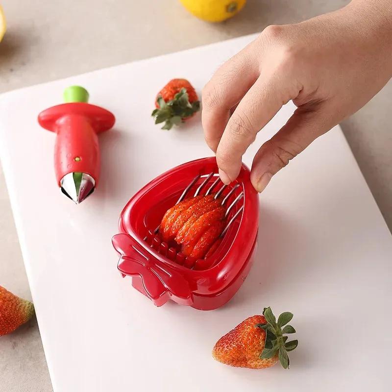 Stainless Steel Fruit Slicer Strawberry Slicer Kitchen Gadgets Ice Cream Making Tools Strawberry Stem Remover, Strawberry Corer