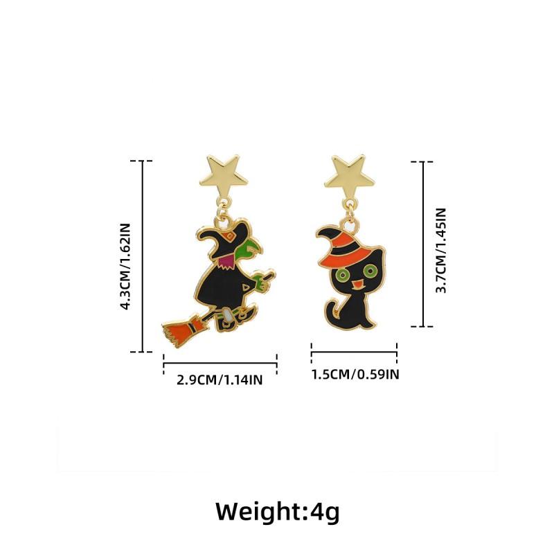 Halloween Cat Witch Star Earrings Women Zinc Alloy Dangle Studs Lightweight Fashion Jewelry