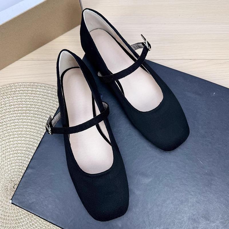 Fashion Flat Shoes for Women 2025 Square Toe Shallow Mouth Suede New Mary Jane Shoes Large Size Women's Shoes 42 43 44 Zapatos
