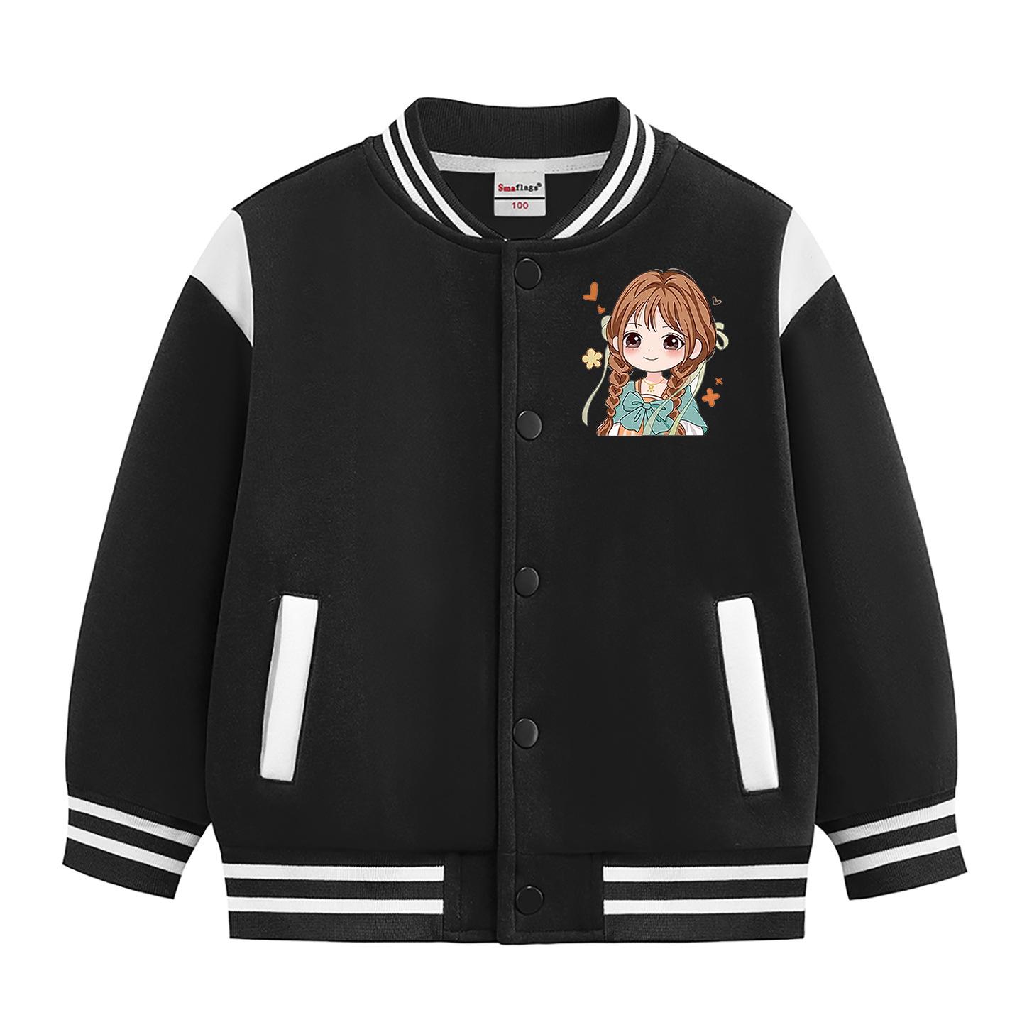 Girls  Velvet-Thickened Baseball Jacket - New Casual Style for Spring, Autumn & Winter 2026 90cm (Height 80-90cm)