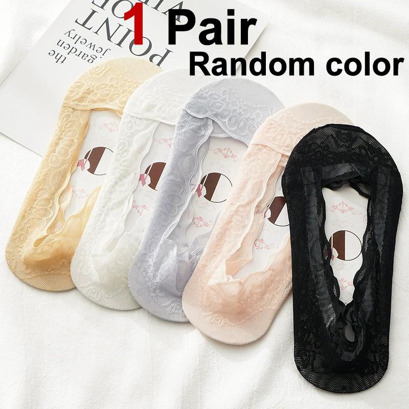 

1/5 пары женских кружевных носков-лодочек, однотонные, с мелкой подошвой, хлопковые, летние, тонкие, дышащие, силиконовые, противоскользящие, невидимые носки One Size