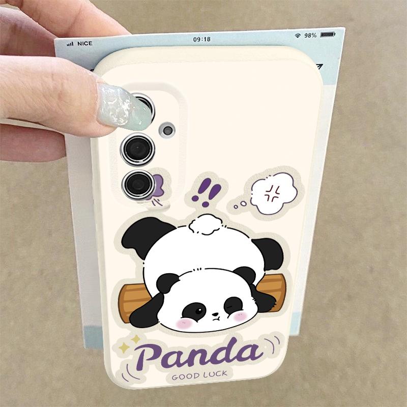 Cute Panda Print Case For Samsung S26 S25 Ultra S24 S23 S22 S21 FE A15 A35 A55 A16 A36 A56 A17 A18 A37 A57 5G Leather Texture Soft Cover