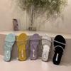 Flat-bottomed Rhinestone Fashion Sandals 2025 Summer French Sweet Yellow Open-toed Vacation Beach Cool Slippers Women's Shoes