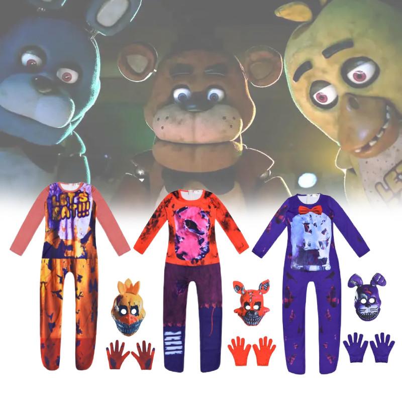 Nights Kids Five At Freddys Halloween Cosplay Party Suit Jumpsuit Gloves Mask