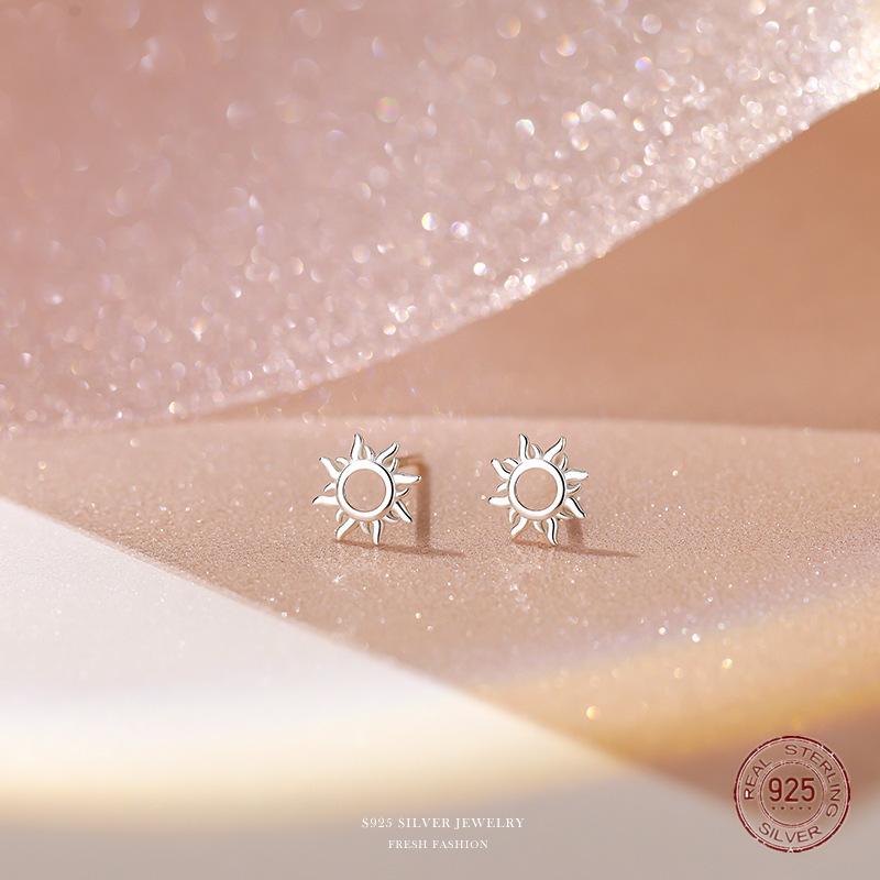 S925 Sterling Silver Sun Flower Stud Earrings for Women Hollow Creativity Earring New Fashion Jewelry aretes de mujer