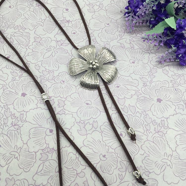 

Винтажное этническое ожерелье ручной работы из тибетского серебра с цветком, подвеска из старинного серебра с бахромой, модная женская цепочка-свитер