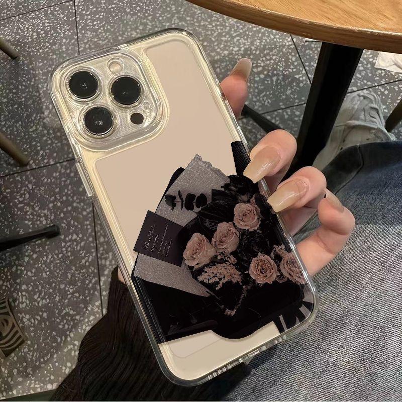 Pink Rose Bundle Soft Clear Phone Case For Iphone 16 15 14 13 12 11 Pro Max Cover For Iphone 16 Plus X XS Max XR 7 8 Case Cover