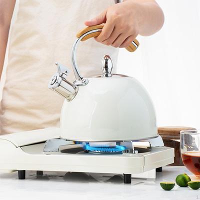 Top Whistling Kettle, Stainless Steel Teapot with Wood Grain Handle, Induction Cooker, 3L