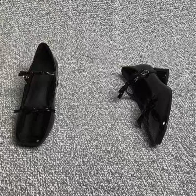 Spring and Summer New Fashion Block Heel Single Shoes Women's Shallow Bow Double Belt Buckle Mary Jane Shoes