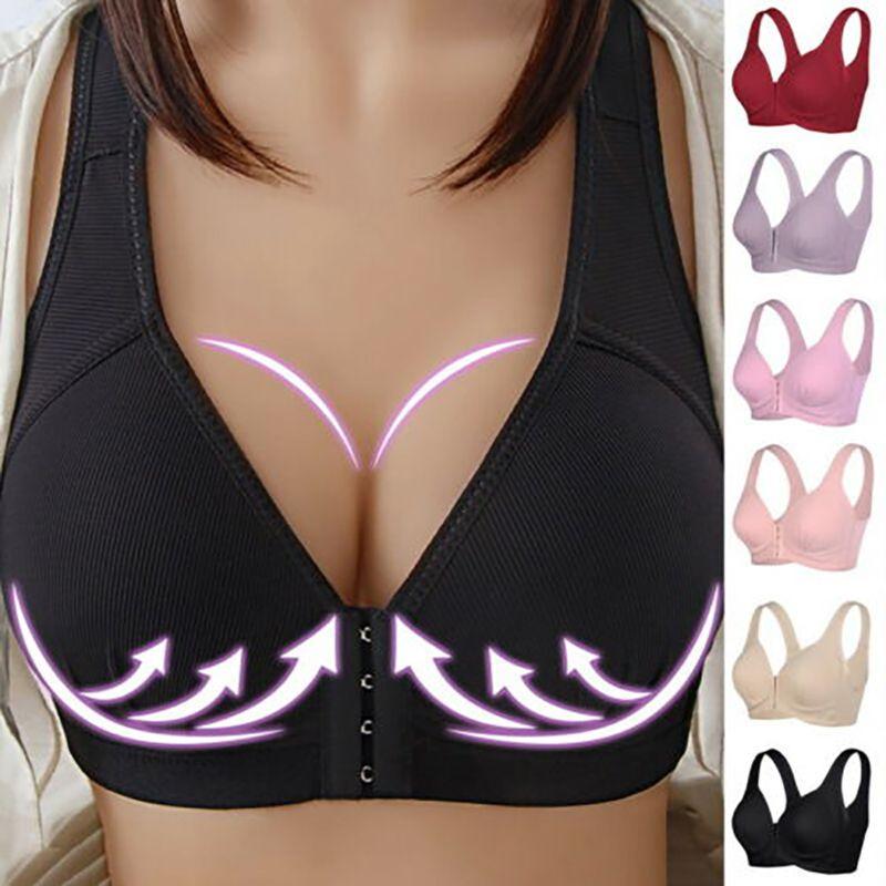 Womens Front Fastening Non-wire Push Up Bra With Soft Lined Deep-v Design For Ultimate Comfort