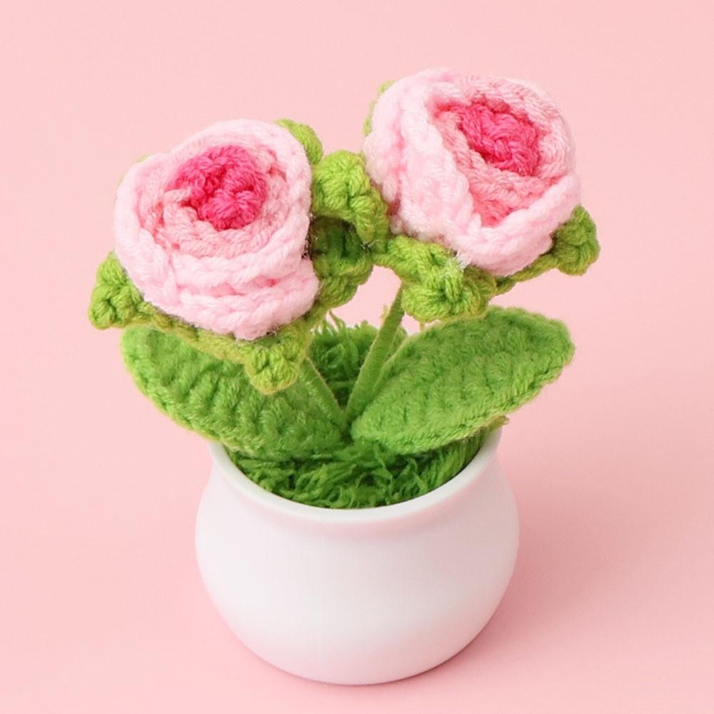 Hand-Knitted Wool Fake Flowers Set: Sunflower, Carnation, Tulip - Desktop Decor, Teacher/Student Gift, Everlasting Bouquet