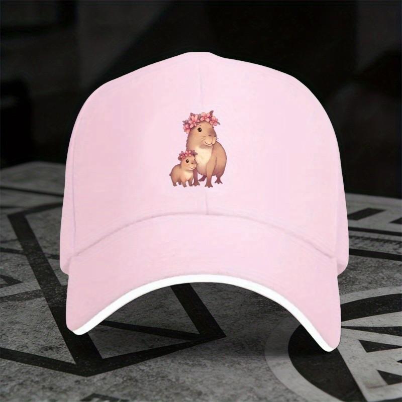 Capybara Wreath Mother and Baby Baseball Cap Polyester Adjustable Casual Summer Unisex Hat One Size