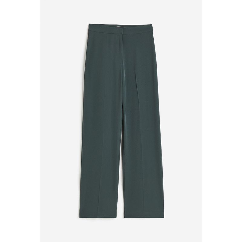 

HM Women s Clothes Casual Pants Fall Loose and Simple High Waist Comfort Casual Wide-Leg Trousers 0877769 Dark green 039 155/60A