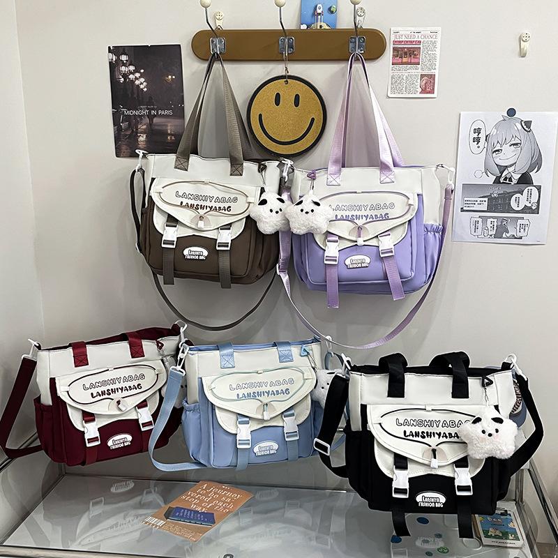 Student Einfache Nachhilfetasche Japanisch Frisch Klappdeckel für Studium und Studienpendeln Umhängetasche Kontrastfarbe Crossbody-Tasche für den Unterricht