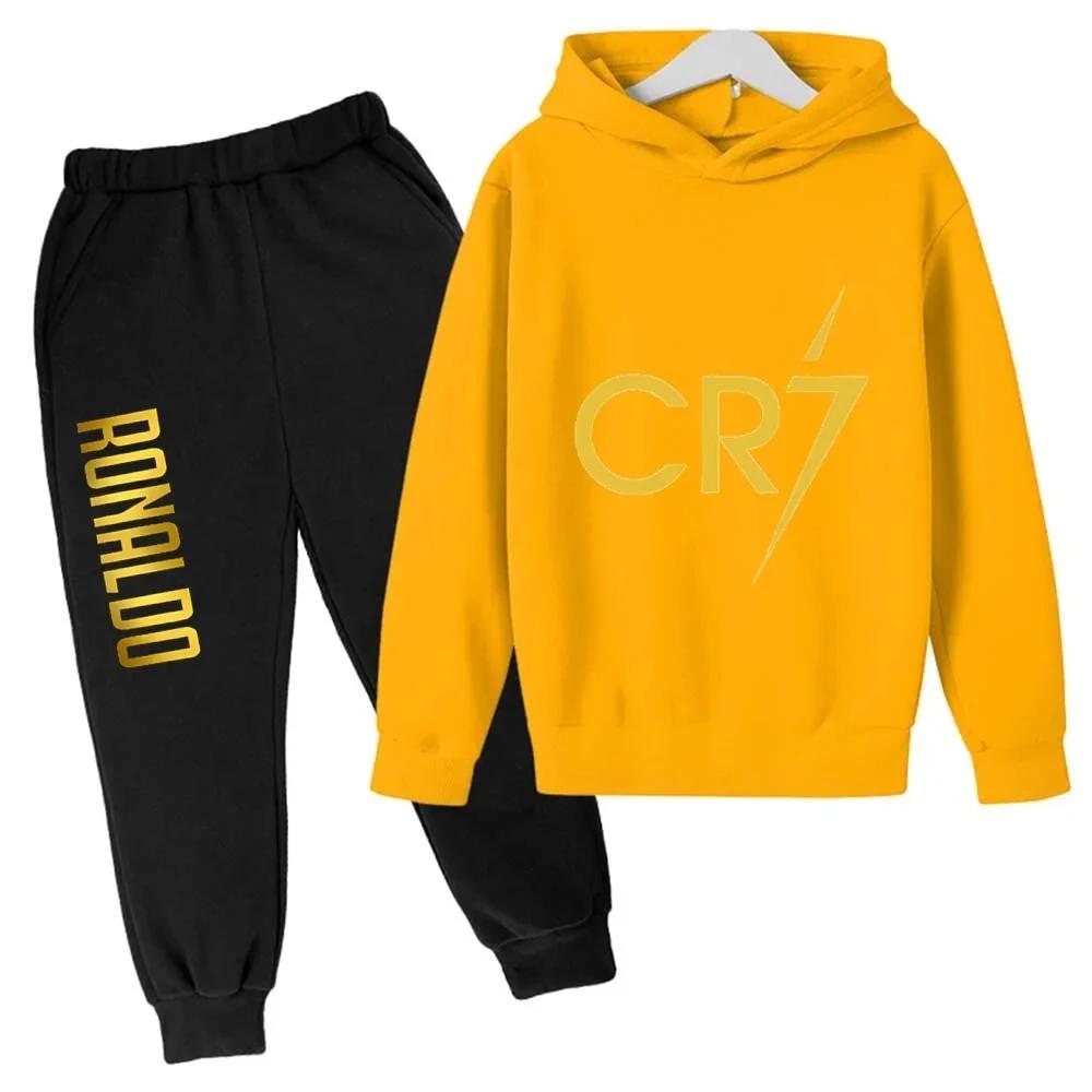 Ronaldo CR7 Estampado Ídolo del Fútbol Ropa Sudadera para Niños Conjunto de 2 Piezas Traje de Pantalón Chándal para Niños Niños Niñas Ropa Chándales Deportivos