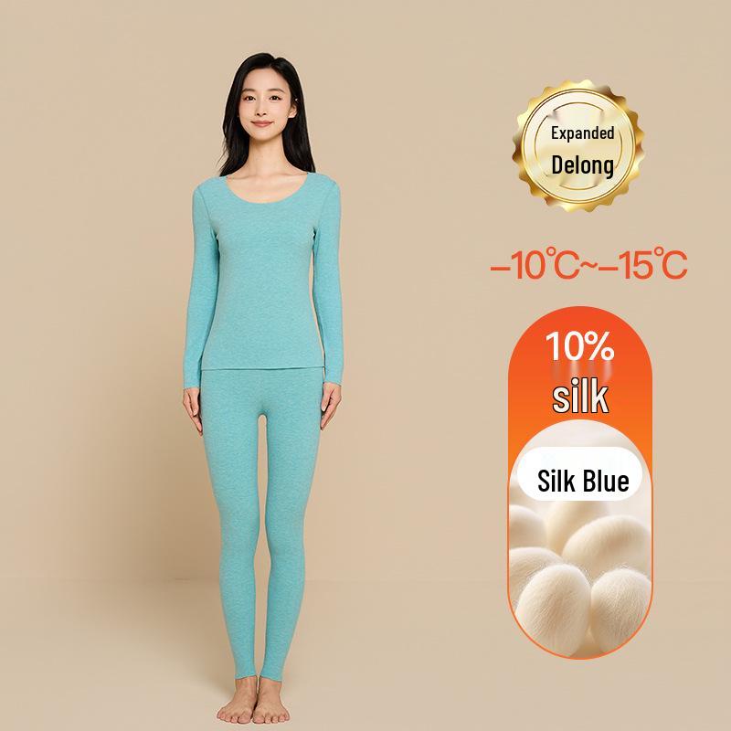 Aoweizide Velvet Silk Seamless Thermal Underwear Set for Couples - Women's Thick Warm Suit for Autumn/Winter