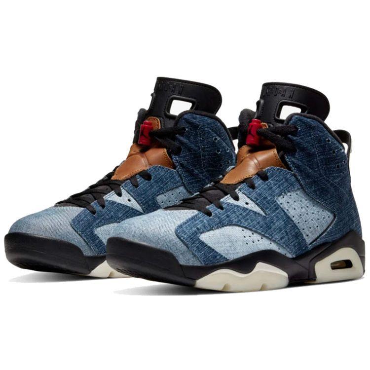 Air Jordan 6 Retro Washed Denim Men Sneakers Black Sail-Varsity-Red CT5350-401