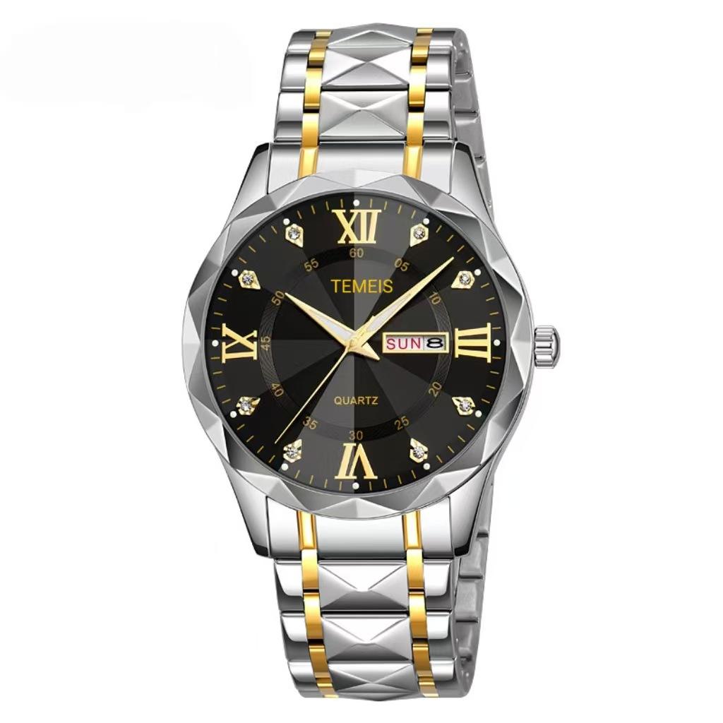 Temeis Men'S Watch Waterproof Luminous Double Calendar Men'S Quartz Watch Rhombus Glass Watch