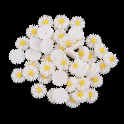 50 Pieces Resin Daisy Flower Flatback Cabochon for DIY Hair Bow Center Craft