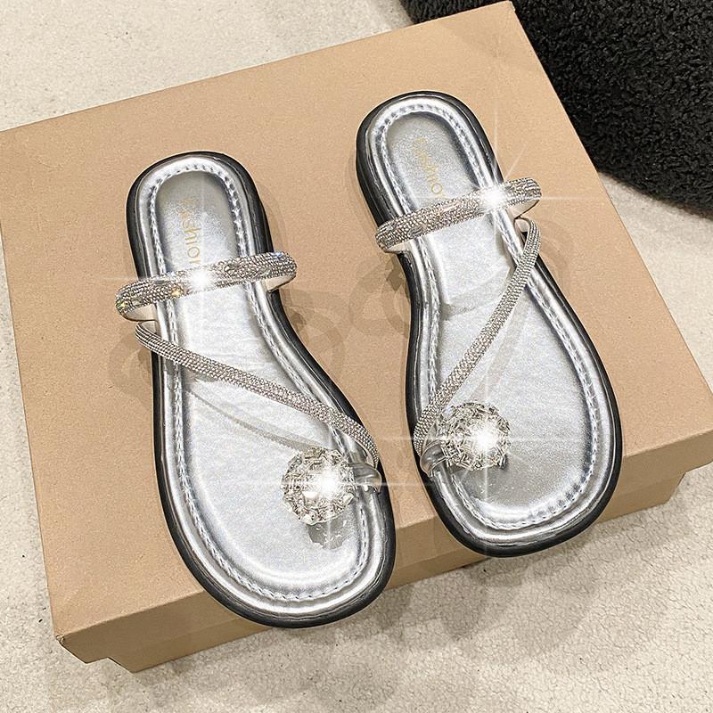 Elegant Summer Flat Sandals For Women With Dazzling Rhinestones In Classy Colors