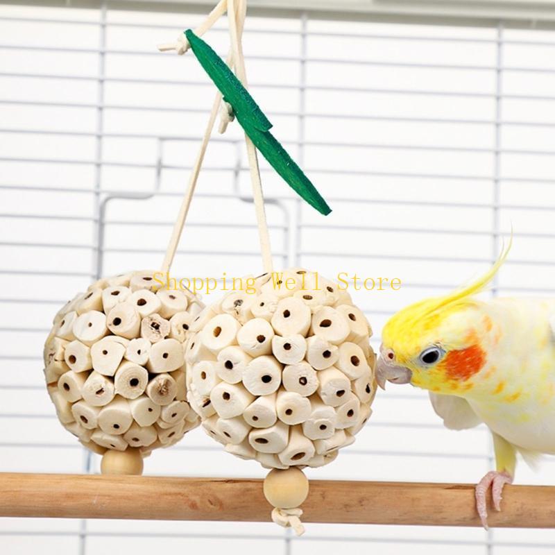KX4B Pet Bird Straw Chew Toy Natural Molar Sphere for Cockatiel Conure